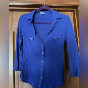 James Perse Contrast Panel Three Quarter Sleeve Button Down Shirt